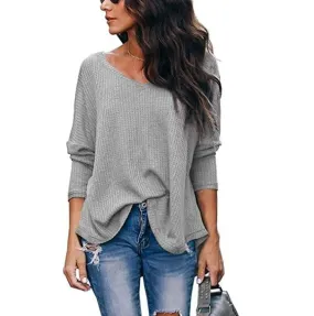 Haute Edition Slouchy Waffle Knit V-Neck Long Sleeve Tee